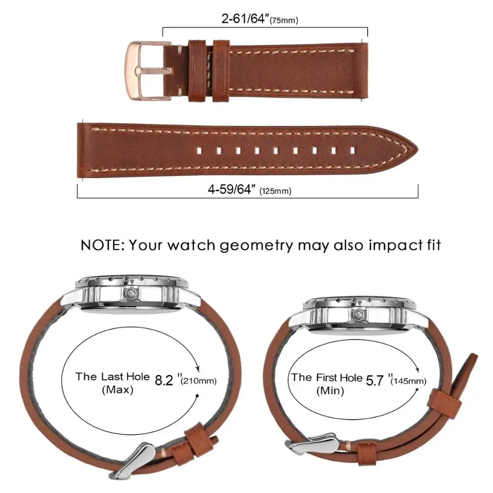 BISONSTRAP Watch Strap 18mm~22mm Genuine Leather Strap for Men Women Quick Release Replacement Belt Watchband Rose Gold Buckle