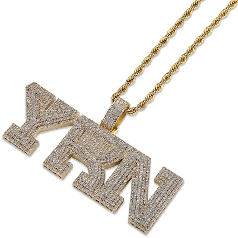 Хип хоп Iced Out буквы Bling YRN кулон ожерелья для мужчин и женщин Рок байкер Рэппер