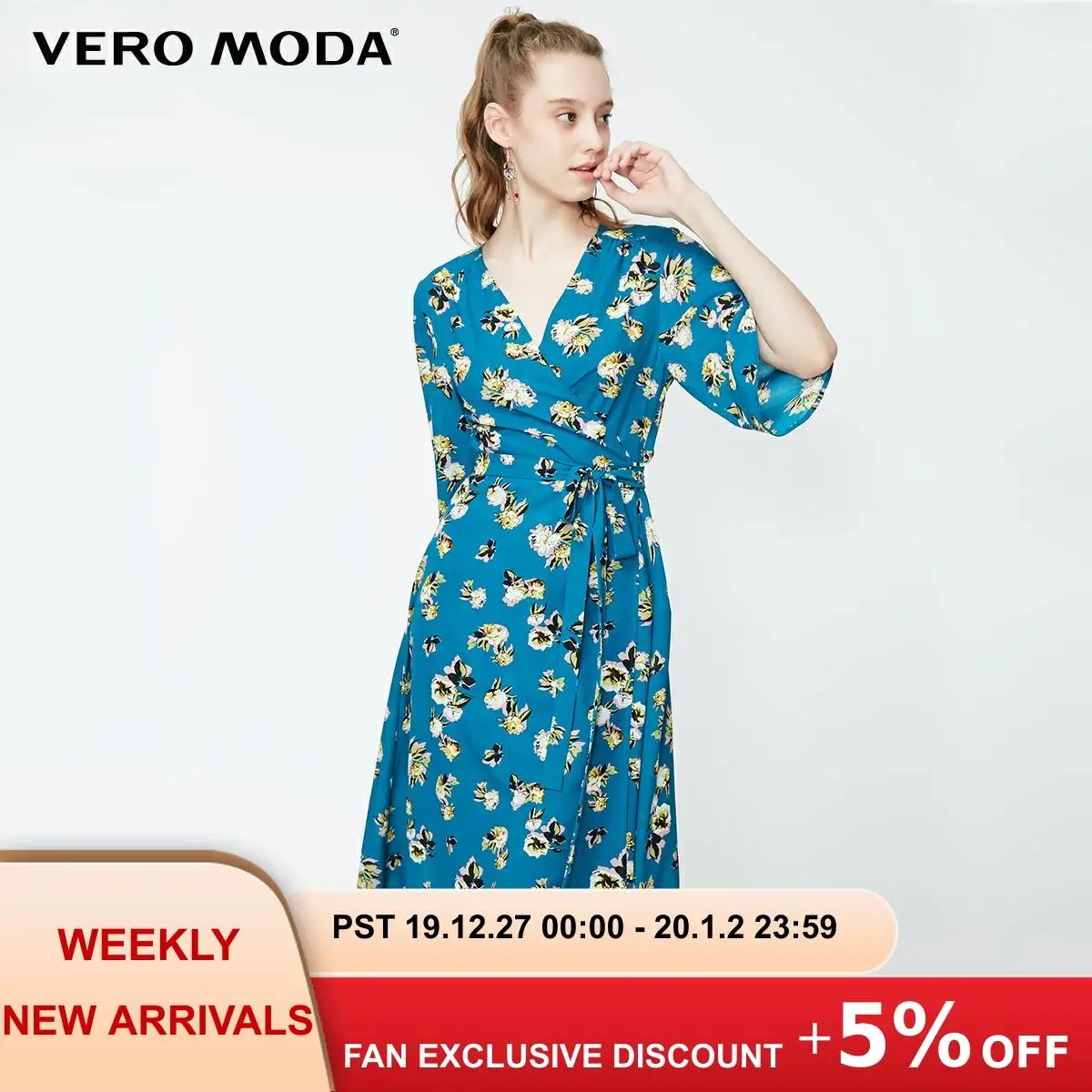 Vero Moda женское платье с цветочным принтом и кружевными рукавами | 31916Z510