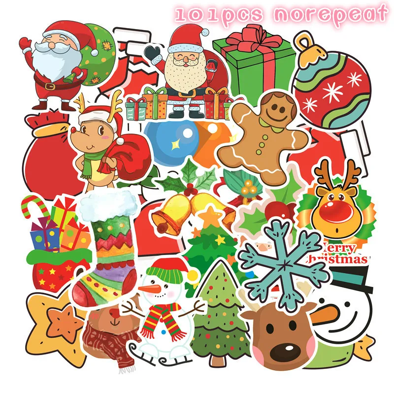 101 шт Упаковка веселых рождественских стикеров уличные каракули наклейки Набор для рождественского дня водонепроницаемые ПВХ детские наклейки