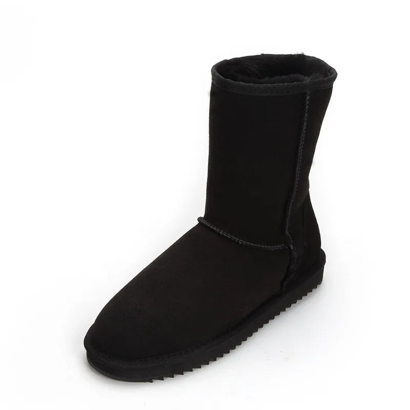 Мужские зимние ботинки Классические австралийские зимние ботинки мужские ботинки из натурального меха теплая шерстяная Мужская обувь из натуральной овечьей кожи нескользящая обувь - Цвет: Black