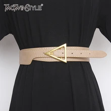 TWOTWINSTYLE Casual Asymmetrocial Women Belt Pu Leather Hit Color Hollow Out Patchwork Belsts Female Fashion 2020 Accessories