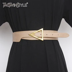 TWOTWINSTYLE Casual Asymmetrocial Women Belt Pu Leather Hit Color Hollow Out Patchwork Belsts Female Fashion 2020 Accessories