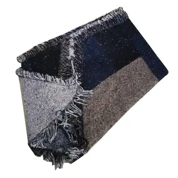 

Fashion Autumn Winter Women Color Block Fringe Faux Cashmere Long Scarf Shawl