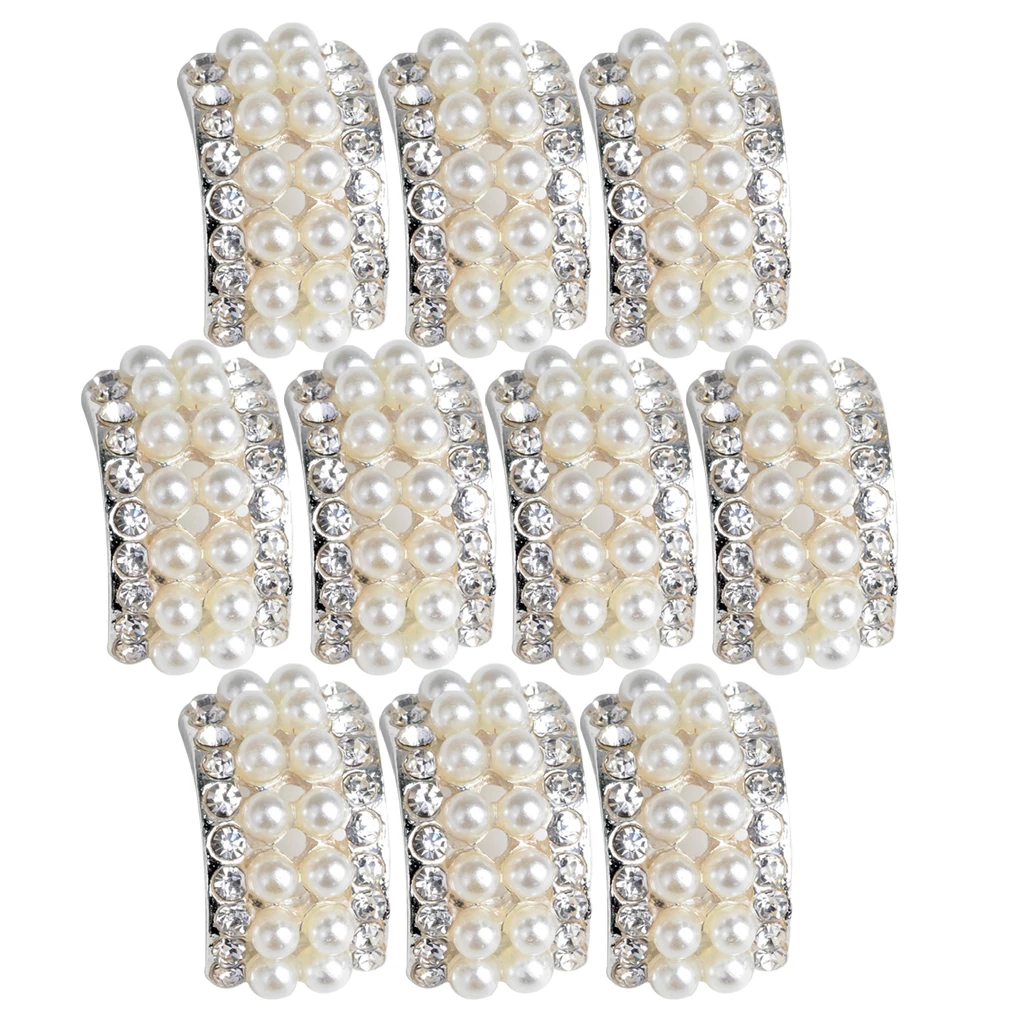 10pcs GIRL’S WEARING JEWELRY Rhinestone Pearl Embellishment DIY Flatback Craft Girls Hair Bow 1.1X2.1cm