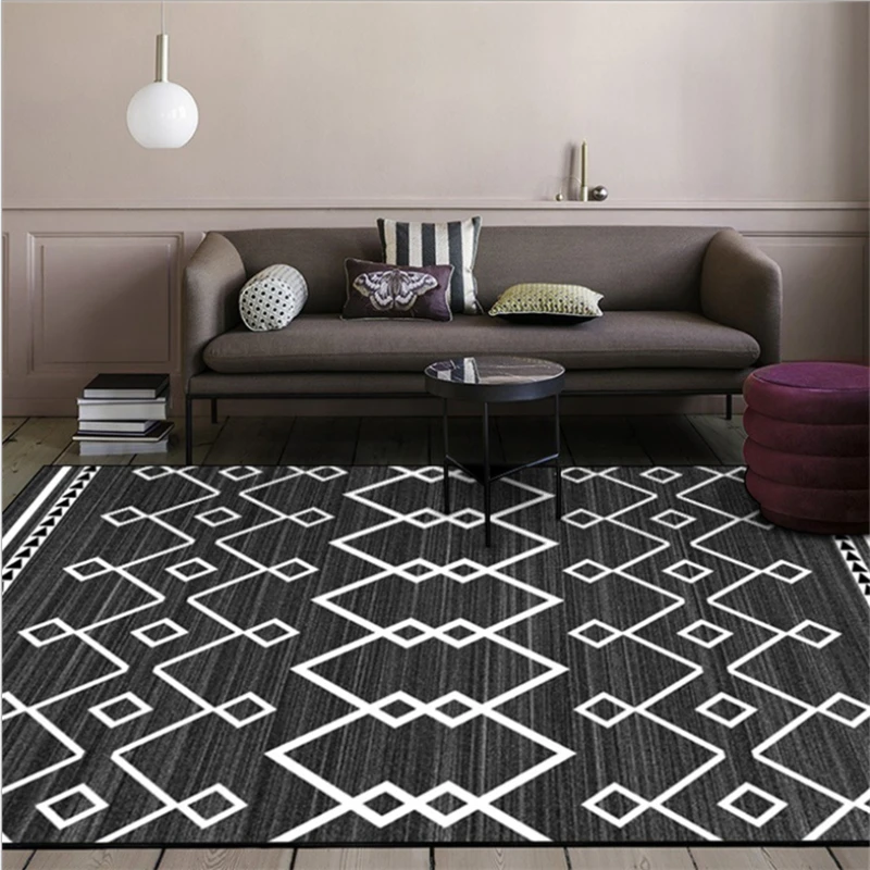 Коврик для гостиной, Европейский минималистичный ковер с черным ромбовидным узором, ковры для детской комнаты, механическая стирка