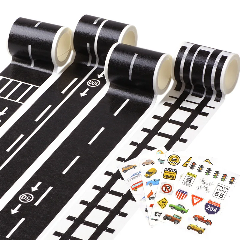 

48mmX5m Washi Tape Railway Road Creative Traffic Road Track Scene Adhesive Masking Paper Tape Sticker Road for Kids Toy Car