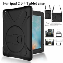 Чехол для iPad 2/3/4 iPad 3 iPad 4 9," планшет, прочный сверхмощный противоударный вращающийся защитный чехол с подставкой+ плечевой ремень