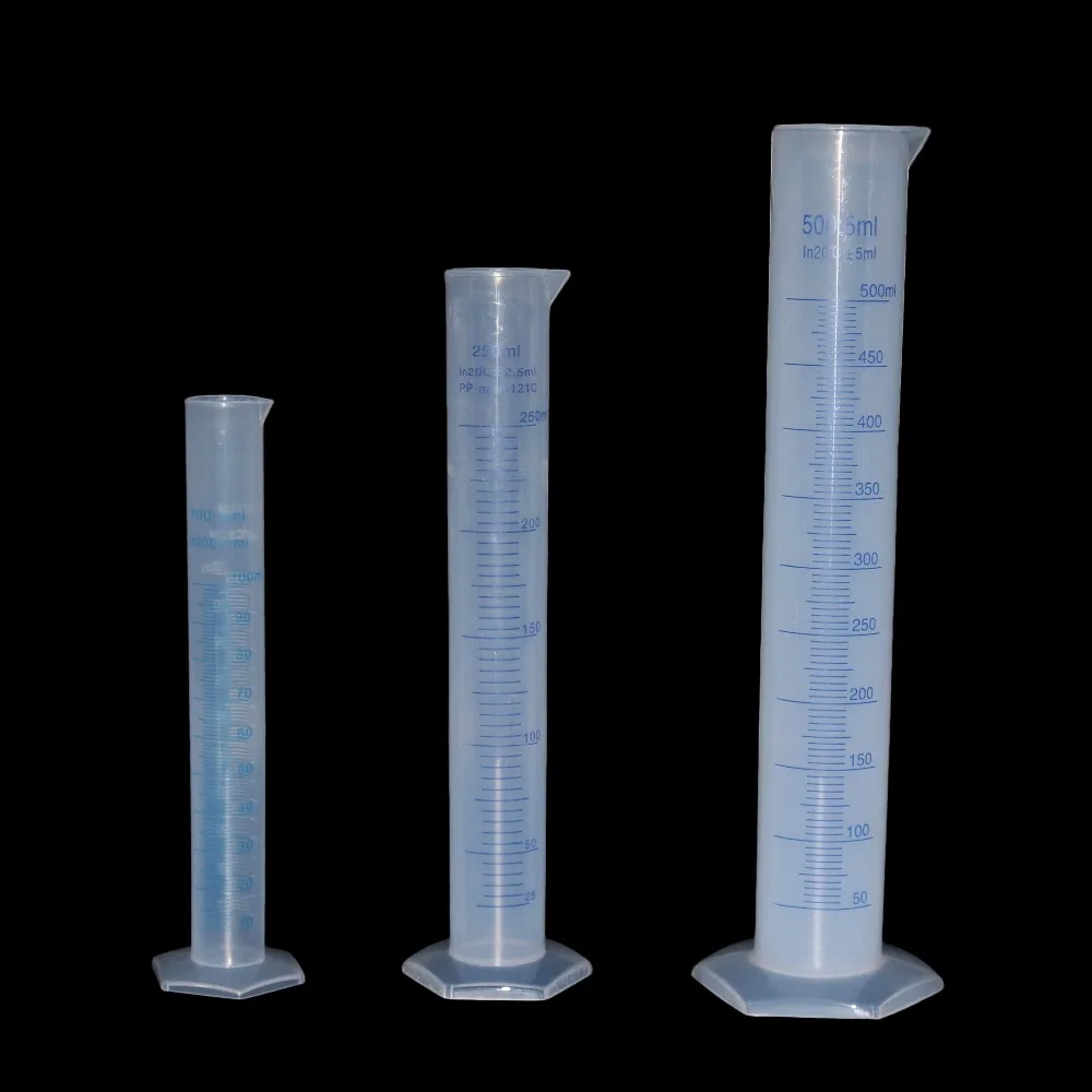 Plastic Liquid Measurement Graduated Cylinder Lab Supplies 10ml 25ml 50ml 100ml 250ml 500ml