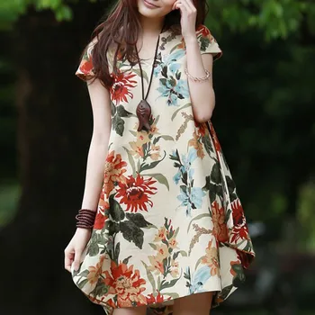 

2020 New Spring Summer Fashion Dress Floral Print O-neck Casual Dresses For Ladies Loose Short Dress For Women Vestido Verano #3