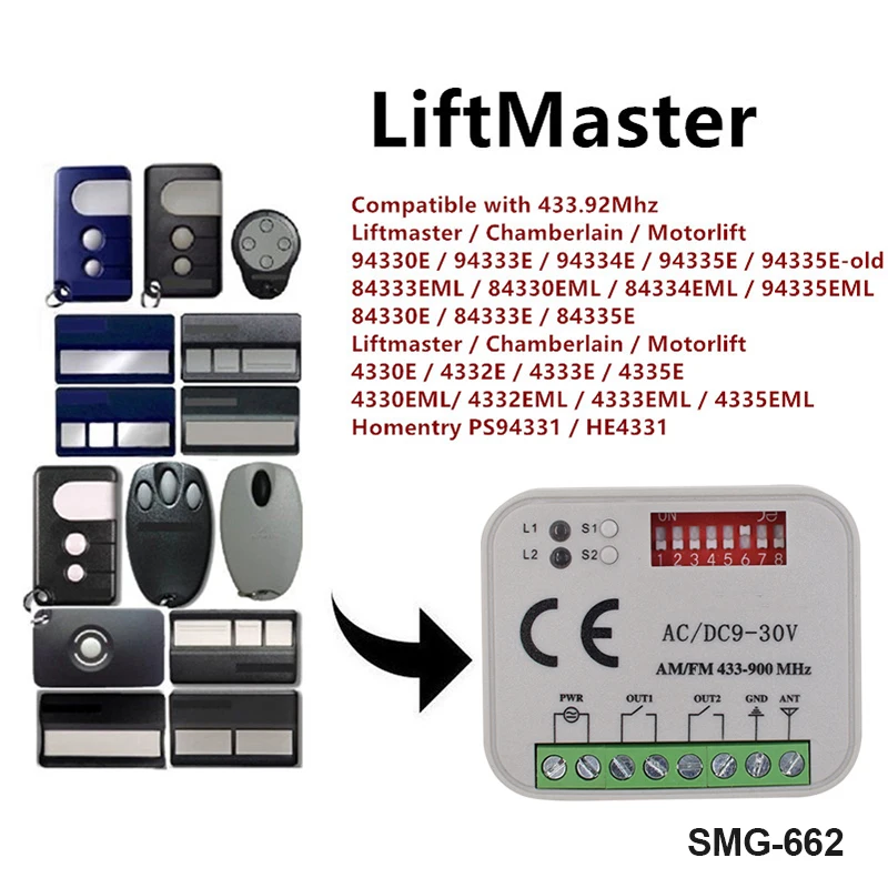 Universal Multi Frequency 300 868MHz Garage Door Receiver Compatible With Liftmaster 371LM 4335E