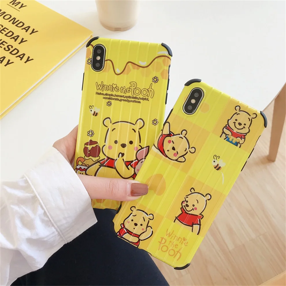 

DTFQ Cute Lovely Bear Soft TPU IMD Cover for iPhone XR Xs Max X Pooh Winnie Shockproof IMD Case for iPhone 7 Plus 6s 8