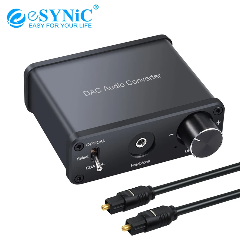 

eSYNiC 192kHz DAC Converter With HiFi Headphone Amplifier Coaxial Toslink to L/R RCA 3.5mm Digital to Analog Aduio Adapter