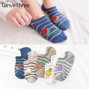 

New Girls Cute Stripes Fruits Low Cut Socks Cartoon Peach Grape Strawberry Watermelon Pineapple Harajuku Cool Xmas Gift Socks