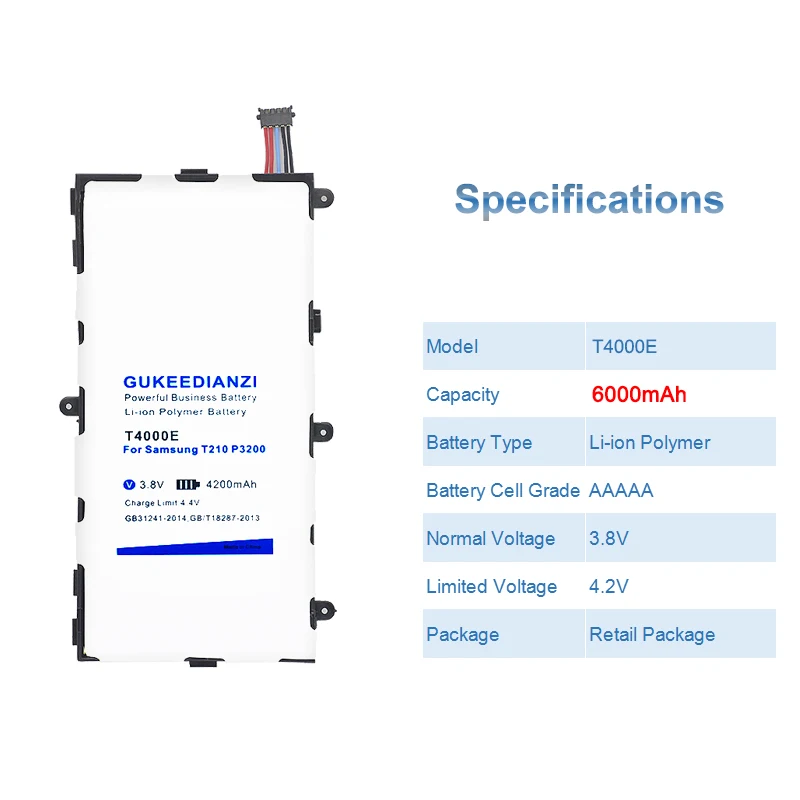 GUKEEDIANZI 6000 мА/ч, T4000E Замена Батарея для samsung Galaxy Tab 3 7,0 SM T210 T211 T215 GT P3210 P3200 SM-T210 T217 T2105