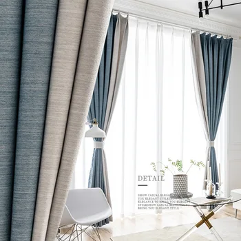 

New Thick Cotton Linen Shade Curtain Solid Color Mosaic Curtain Custom Living Room Bedroom Finished Curtain
