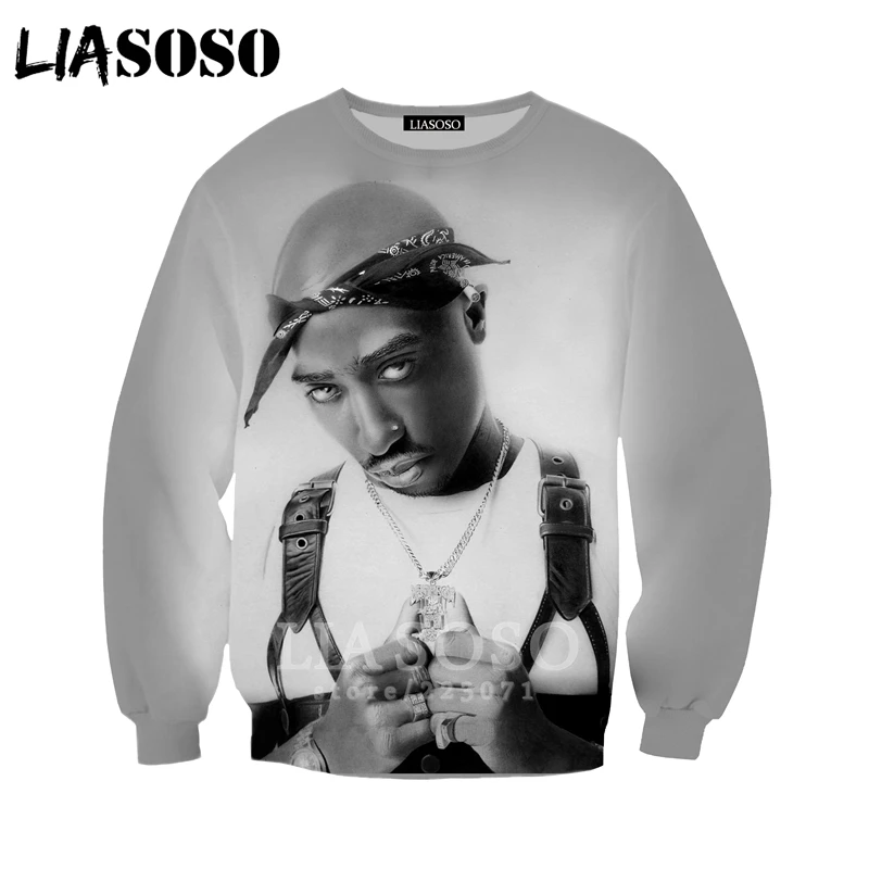 2pac, толстовка LIASOSO, новинка, для мужчин и женщин, забавные толстовки, 3D принт, рэпер, хип-хоп, длинный рукав, уличная одежда, топы, пуловер с круглым вырезом, B182-07