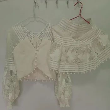 

High Quality Women Two Piece Outfits Sexy V-neck White Blouse Top and Mini Skirt Two Piece Set Women Long Sleeve Crop Top Women
