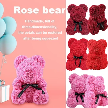 

25cm Teddy Bear Girl Wedding Birthday Rose Flower Artificial Decoration Gift for Women Gift