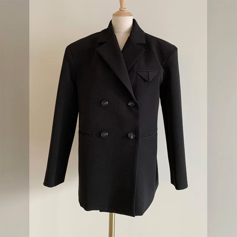 Autumn Office Lady Minimalist Women Jacket Blazer 2020 New Formal Loose Elegant Double Breasted Suit Coat Solid Stylish Outwear