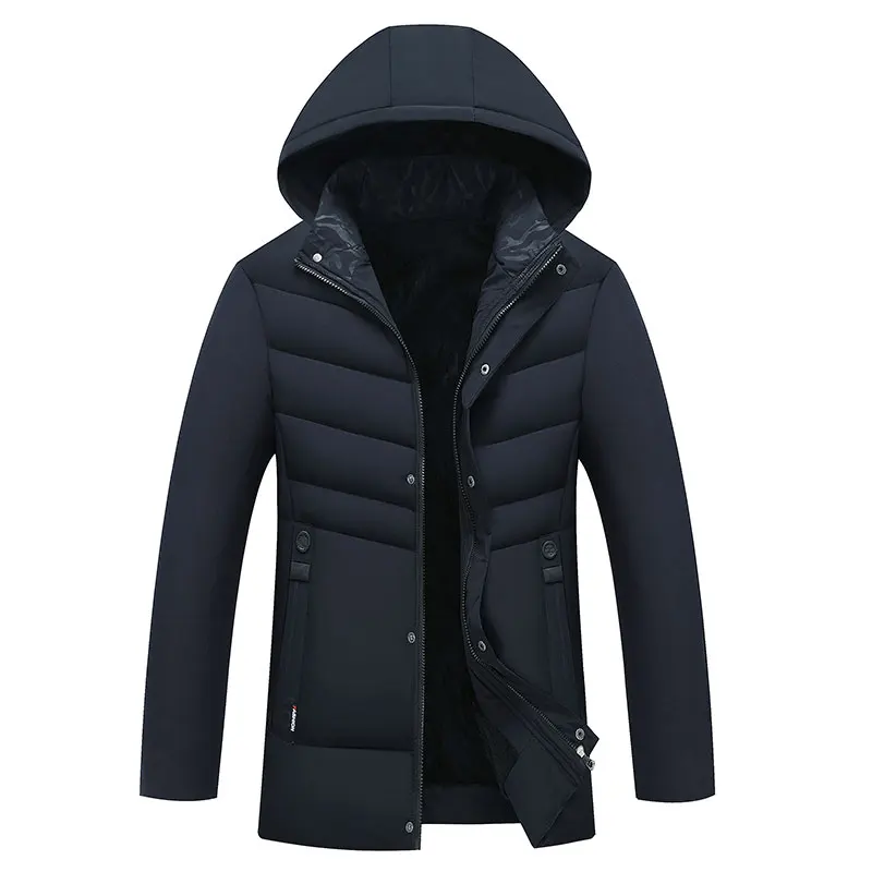 High Quality Winter Men Down& Parkas Cotton-padded Jackets Men' s Casual Velvet Warm Thicken Coats OverCoat Warm Clothing Big - Цвет: Тёмно-синий