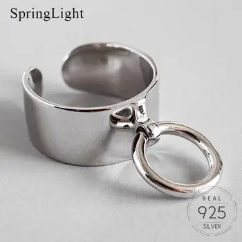

Springlight Minimalist Design Adjustable Wide Ring Real 925 Sterling Silver Creative Handmade Fine Jewelry Rings for Women