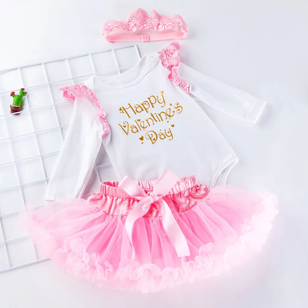 Baby Girls Birthday Outfits Infant 1st Party Tutu Clothes Set With Crown Headband White Bodysuit Skirt Suit Baby Girls Clothes