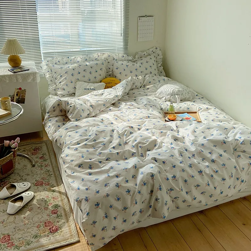 Blue Floral Duvet Covers Set Vintage 
