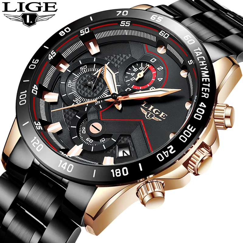 

Relogio Masculino 2019 LIGE Black New Fashion Mens Watches Top Brand Luxury Male Business All Steel Waterproof Dial Quartz Clock