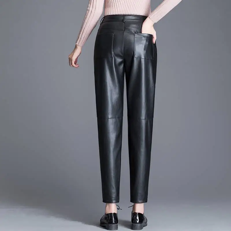 Женские кожаные шаровары свободные облегающие брюки большого размера из