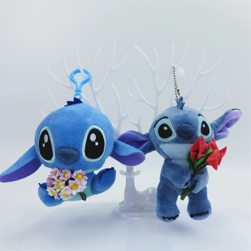 

Cartoon stitch hold artificial flowers plush toys small pendant key chains stuffed dolls creative Valentine's day Christmas gift