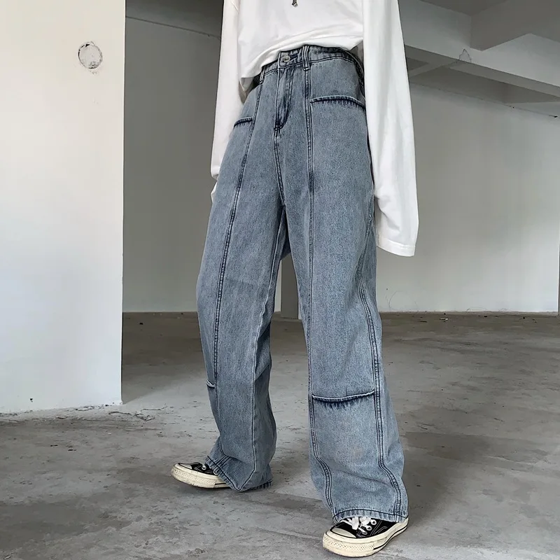 

Spring summer 2020 new pants Korean Retro High waist jeans loose straight tube wide leg pants women fashion denim jeans