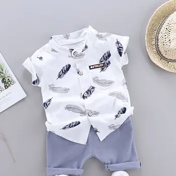 

Middle And Small Children Baby Infant Child Two-Piece Leaf Shirt Short Sleeve Suit For Kids Infant Baby Boys Girls