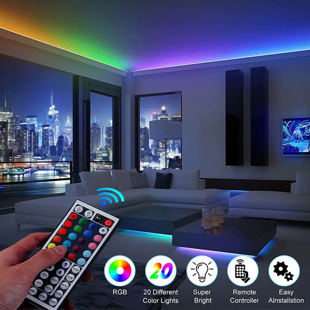 

New LED Strip Light RGB 5050 Flexible Ribbon fita led light strip RGB 10M Tape Diode DC 12V+ Remote Control +Adapter