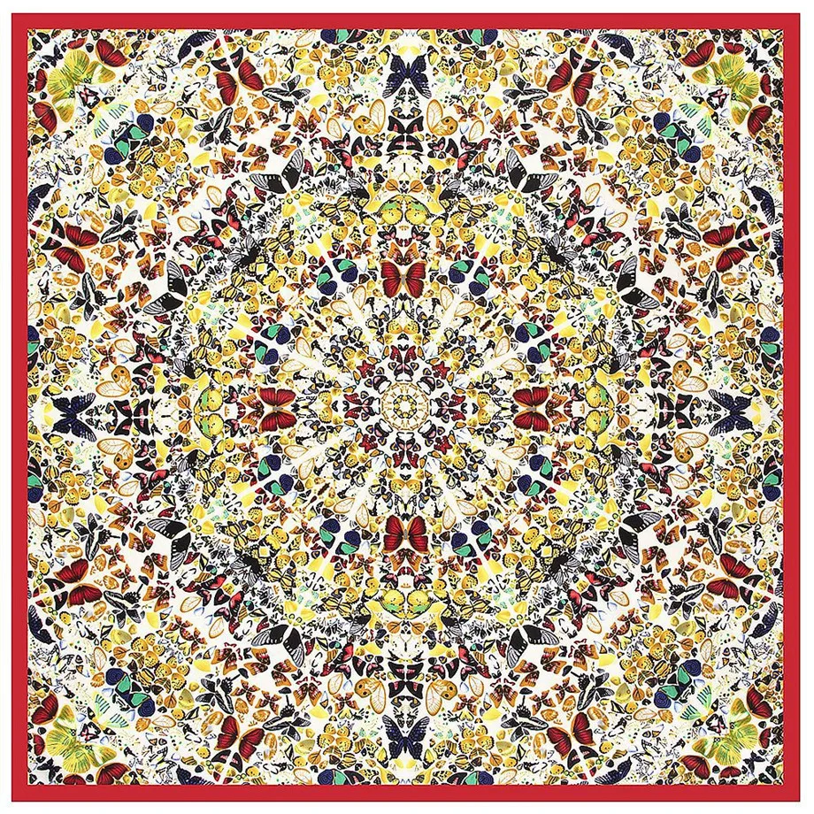 Цветная Бабочка зима дизайн роскошный бренд шарф саржа Шелковый квадратный шарф для женщин платок шарфы для дам шаль