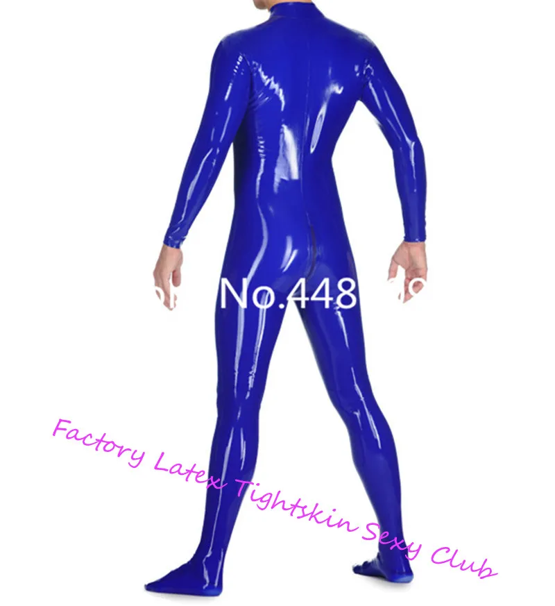 Dark Blue Latex Long Sleeve Catsuit With Front Three Ways Zip Through Crotch Body Suit Sock for Man Males Custom Made | Тематическая