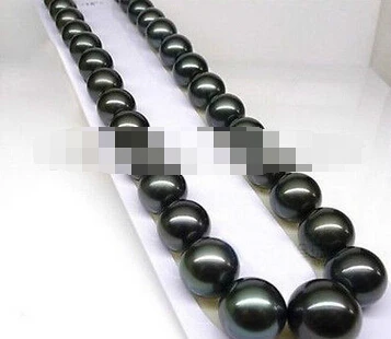 818 Новинка 18 ''AAA+ Tahitian черный жемчуг ожерелье