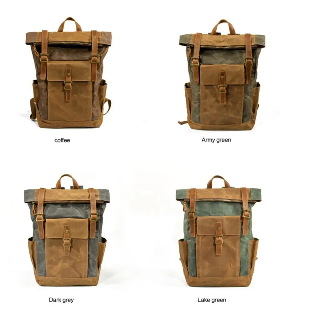 

HobbyLane 20 To 35L Oil Wax Canvas Handbag Men's Waterproof Backpack Retro Canvas Leather Briefcase Laptop Messenger Bag Large
