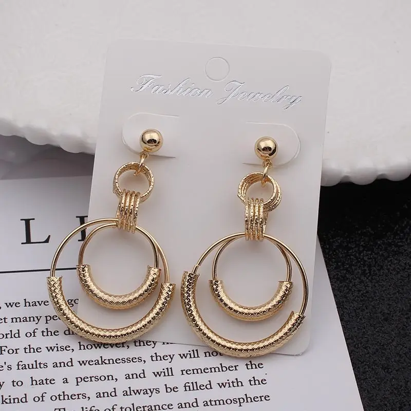 

Unique Metal Drop Earrings Trendy Gold Color Round Statement Earrings for Women New Arrival Fashion Jewelry