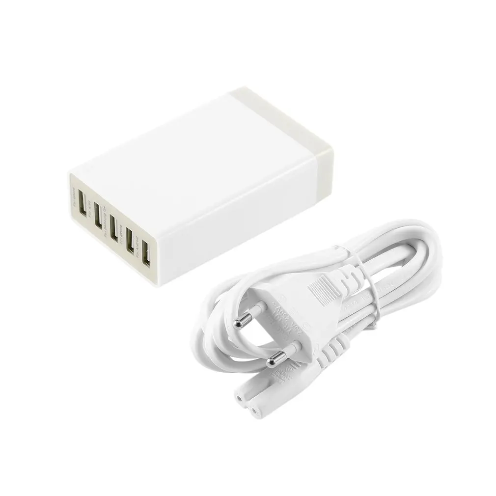 5 в 8A 5 портов USB зарядное устройство с кабелем для передачи данных высокоскоростное зарядное устройство для телефона настенный адаптер Зарядка для смартфона зарядное устройство розетка Великобритания США ЕС - Цвет: Белый