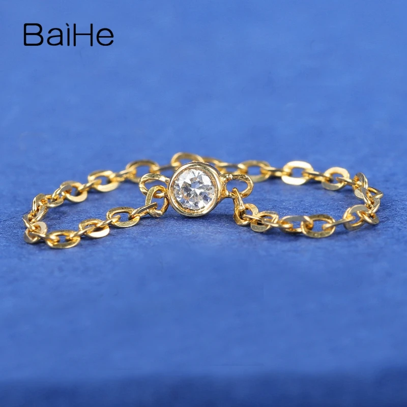 BAIHE Для женщин о 0.04ct натурального алмаза леди обручальное кольцо Твердые, розовое золото 18 карат, прекрасный цепи Обручение группа Мода Подарочное кольцо