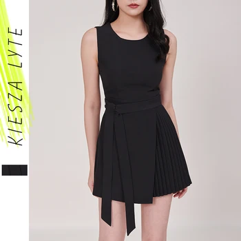 

Women jumpsuit irregular culottes pleated skirt sleeveless shorts Playsuit jumpsuits 2020 New Casual Rompers