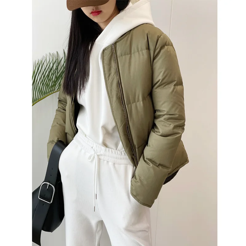 90% White Goose Down Collar Baseball Women's Down Jacket New Thick Warm Jacket Women Short Down Jacket