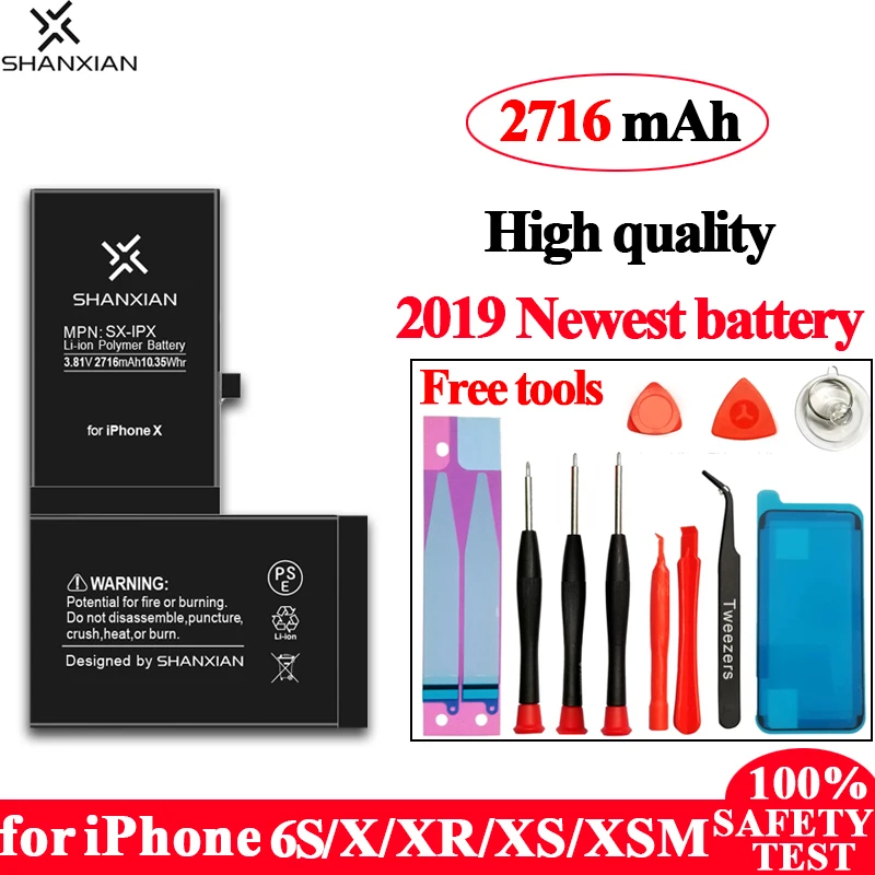 SHANXIAN Премиум сменная батарея для iPhone X 2716mAH XS 2658mAH XR 2942mAH XS MAX 3174mAH батарея для мобильного телефона 0 Cylce
