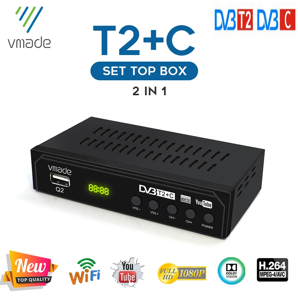ТВ приемник Vmade DVB T2 C цифровой приставка HD H.264 декодер тюнер Поддержка USB WIFI
