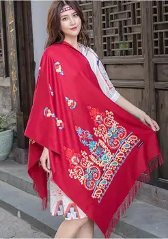 

Women Yellow Embroider Flower Pashmina Cashmere Scarf Winter Warm Fine Tassels Scarf Oversize Shawl Fashion Shawl Scarves GP0819