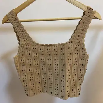 

Women's Knitted Summer Short Tank Tops 2020 New Summer Khaki Beads Sleeveless Fashion Sexy Female Camis Tops