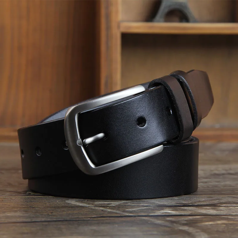 2020 New Products Boys Simple Pin Buckle 100% Genuine Leather Jeans Casual Belt Formal Pants Belt 3.4cm Brown Wide Men's Gift