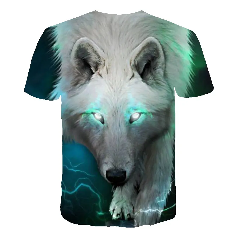 new men's 3D wolf head print men's t-shirt hip hop fashion casual cotton t-shirt tee black white S-6XL