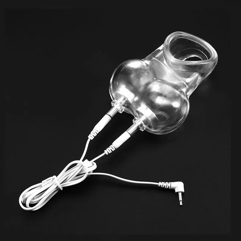 Electric Shock Penis Stimulation Ring Scrotum Squeeze Sleeve Sex Ball Stretcher SM Chastity Cage Male Delay Masturbation Sex Toy